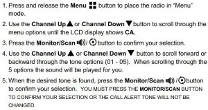 FIG 22 Selecting a Call Alert Tone