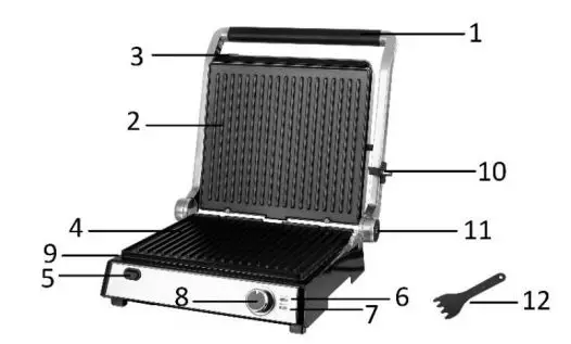 emerio 30-BPG212000W Table Panini Grill Instruction Manual - PARTS IDENTIFICATION