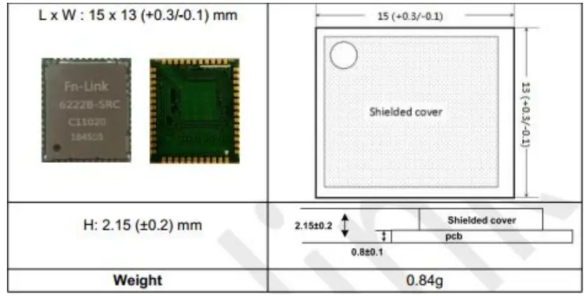ASKEY 8822CS WiFi BT Combo Module - Dimensions