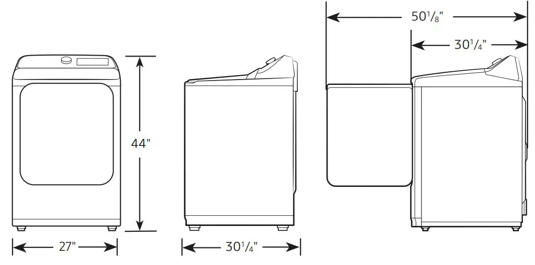 SAMSUNG 7.2 cu. ft. Electric Dryer Sensor Dry 8 Drying Cycles User Guide - Dimensions
