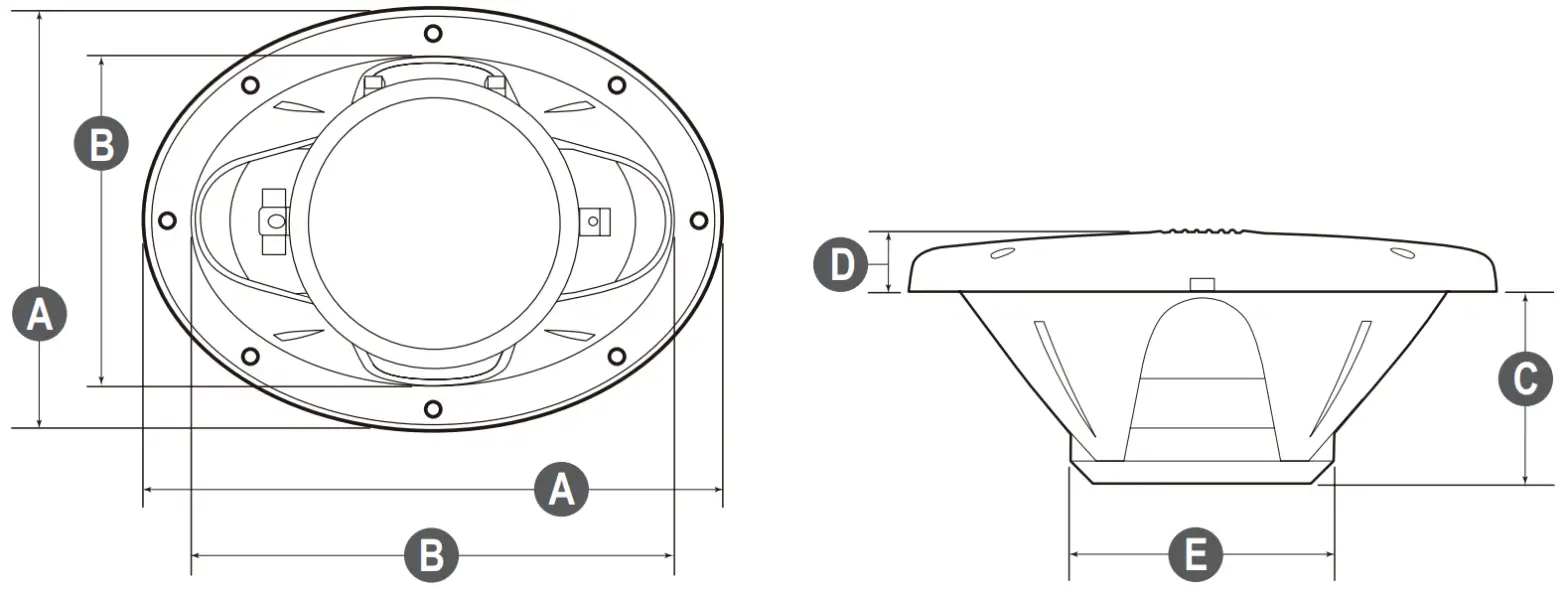BOSS AUDIO SYSTEM MR690 Marine 2 Way Full Range Speakers - Speaker dimensions