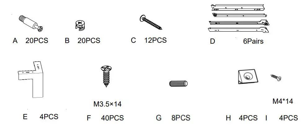 FUFU GAGA DRF-KF020242-01-DD End Table with Drawers Instruction Manual - Hardware List