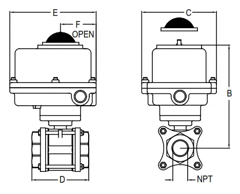 W E Anderson WE05 Series 3-Piece Socket Weld Stainless Steel Ball Valve - WITH EXPLOSION-PROOF ELECTRIC ACTUATOR