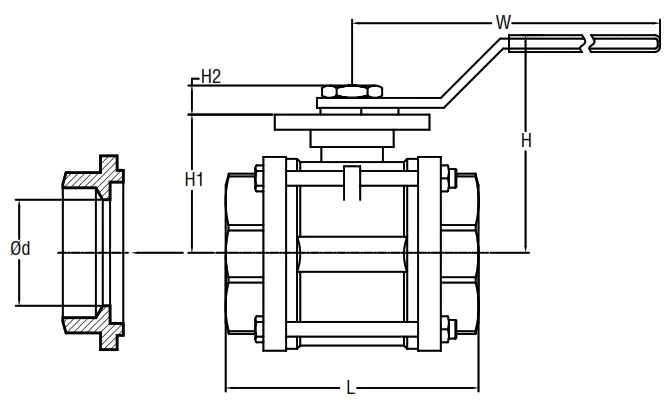 W E Anderson WE05 Series 3-Piece Socket Weld Stainless Steel Ball Valve - fig1