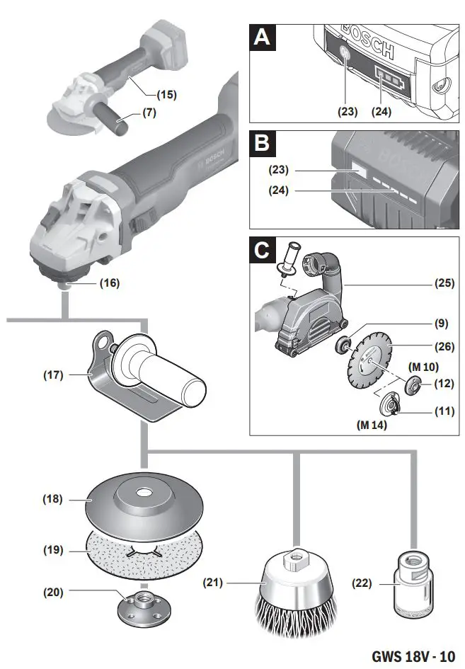 BOSCH GWS 18V-10 Professional Grinder Instructions - Product Overview