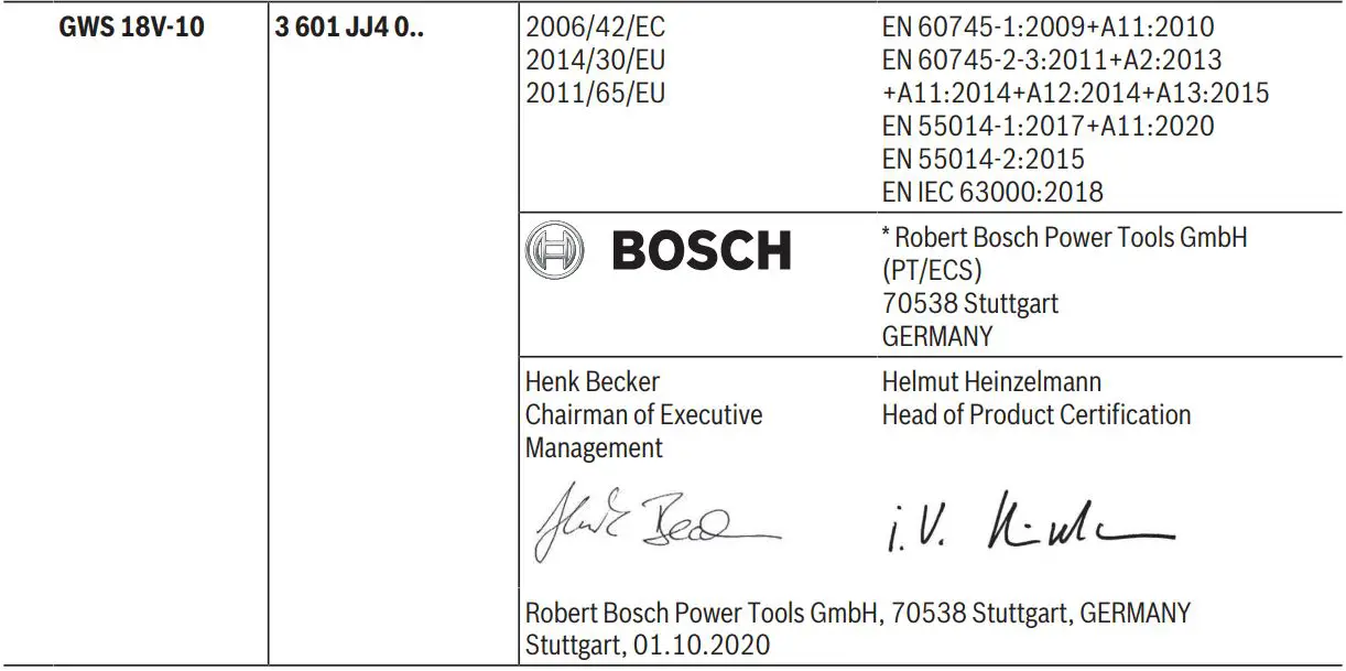 BOSCH GWS 18V-10 Professional Grinder Instructions - Signature