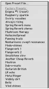 Enigma “factory preset” list in Load menu