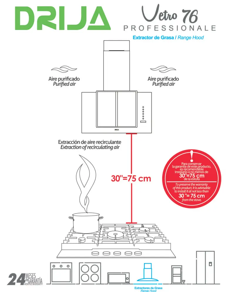 DRIJA Vetro 76 Professional Range Hood - fig 7