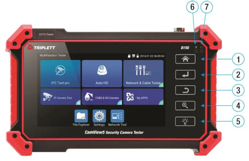 TRIPLETT 8150 CamView IP Pro 5 Inch 8MP Security Camera Tester - Function interface