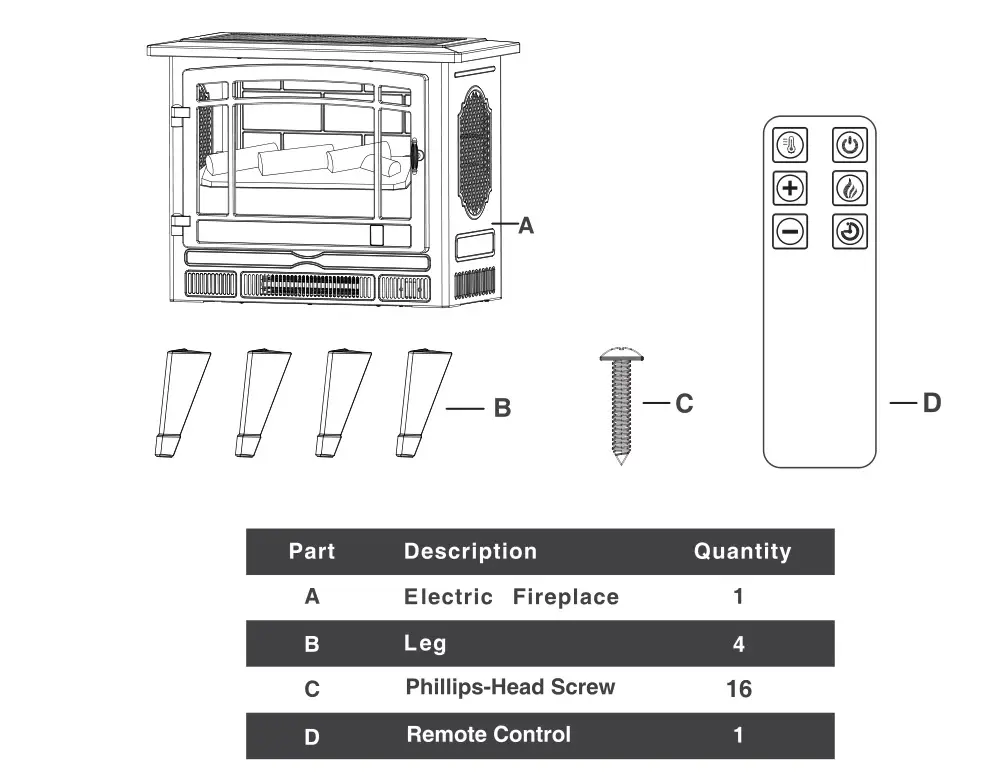 TURBRO Suburbs TS25 Electric Fireplace Stove - Parts List