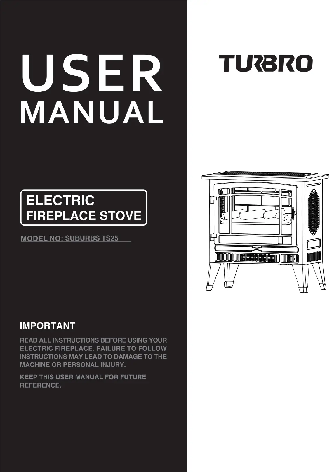 TURBRO Suburbs TS25 Electric Fireplace Stove User Manual