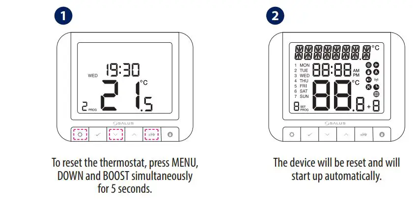 SALUS RT520 Programmable Thermostat User Guide - Factory Reset