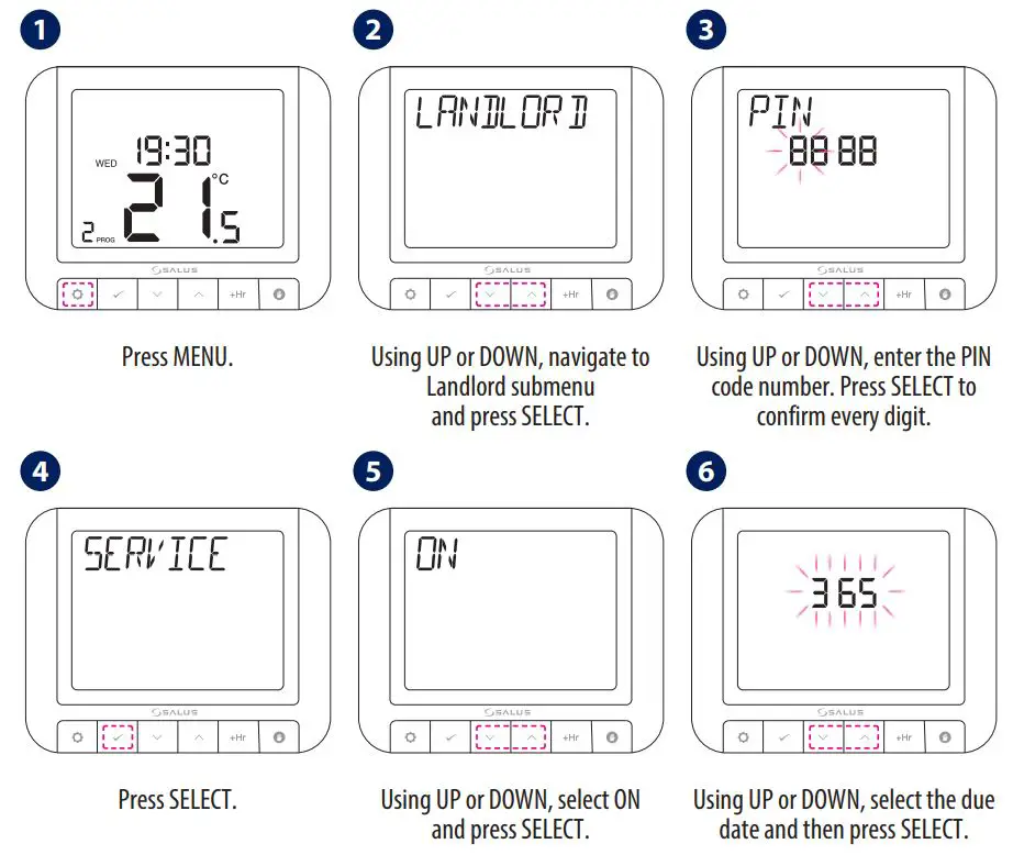 SALUS RT520 Programmable Thermostat User Guide - Landlord Settings 1 to 6