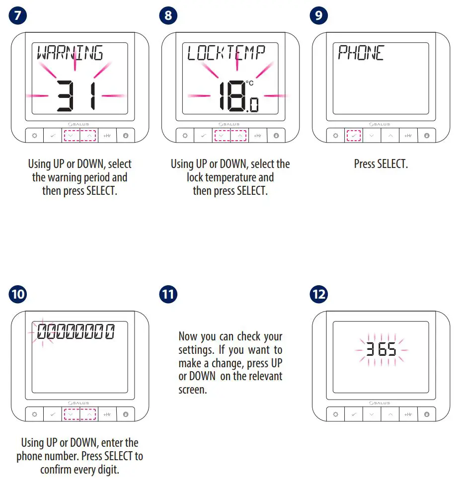 SALUS RT520 Programmable Thermostat User Guide - Landlord Settings 7 to 12