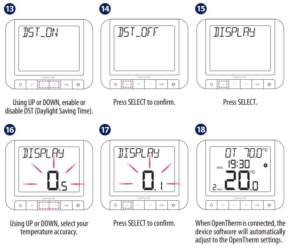 SALUS RT520 Programmable Thermostat User Guide - OpenTherm Power Up and Configuration 13 to 18