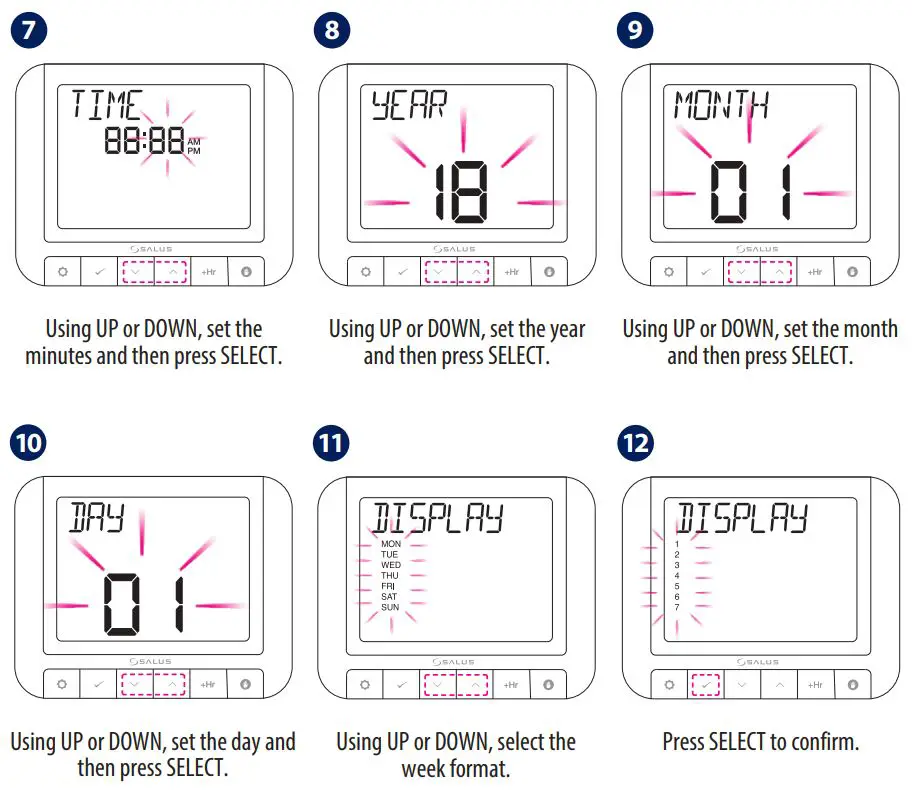 SALUS RT520 Programmable Thermostat User Guide - OpenTherm Power Up and Configuration 7 to 12
