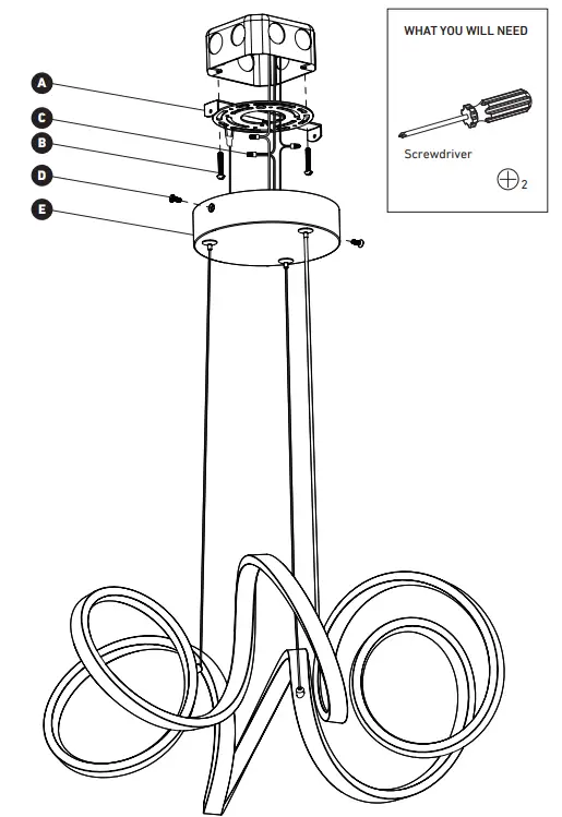 artika PDT SR CR Swirl Ribbon Pendant LED Light Fixture - parts