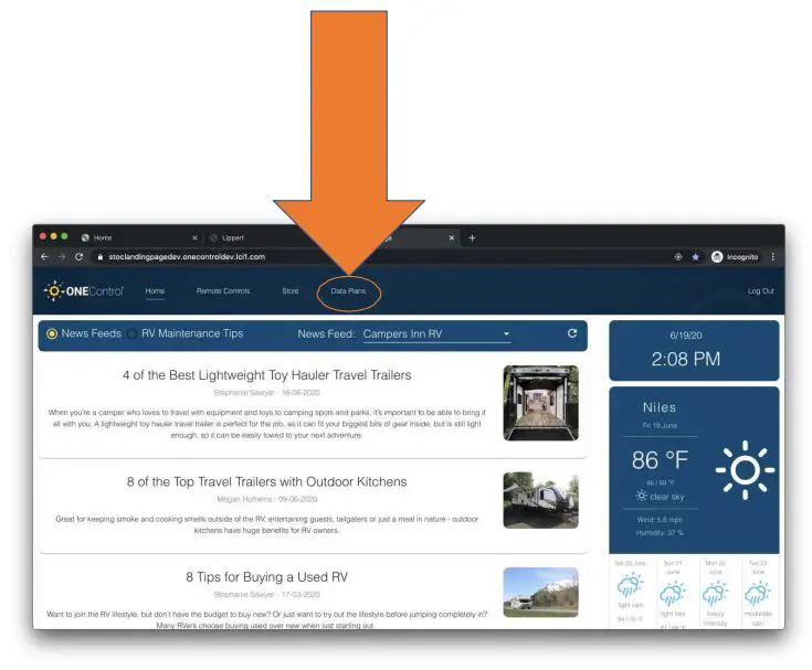 LIPPERT OneControl Hotspot Plus Telematics - Choose the Data Plans tab to continue onboarding
