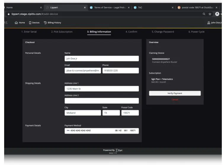 LIPPERT OneControl Hotspot Plus Telematics - Credit card information for the telematics portion of the plan is added and verified by Lippert