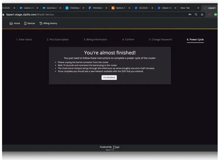 LIPPERT OneControl Hotspot Plus Telematics - The router is power cycled to prepare for first usage