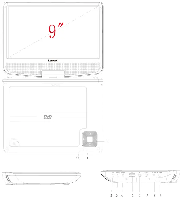 Lenco DVP 947 BK 9 Inch Portable DVD Player with Bluetooth and Headphones - unit