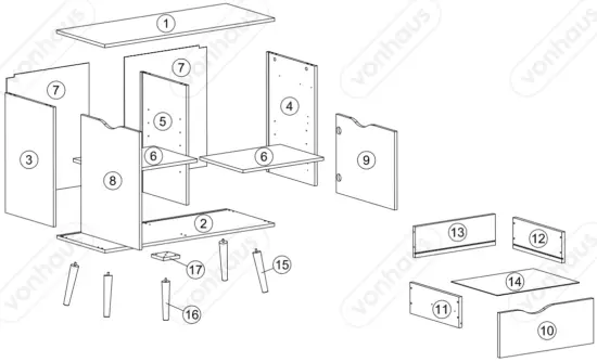 VonHaus-3000066-Koto-1-Drawer-2-Door-Small-Sideboard-Components