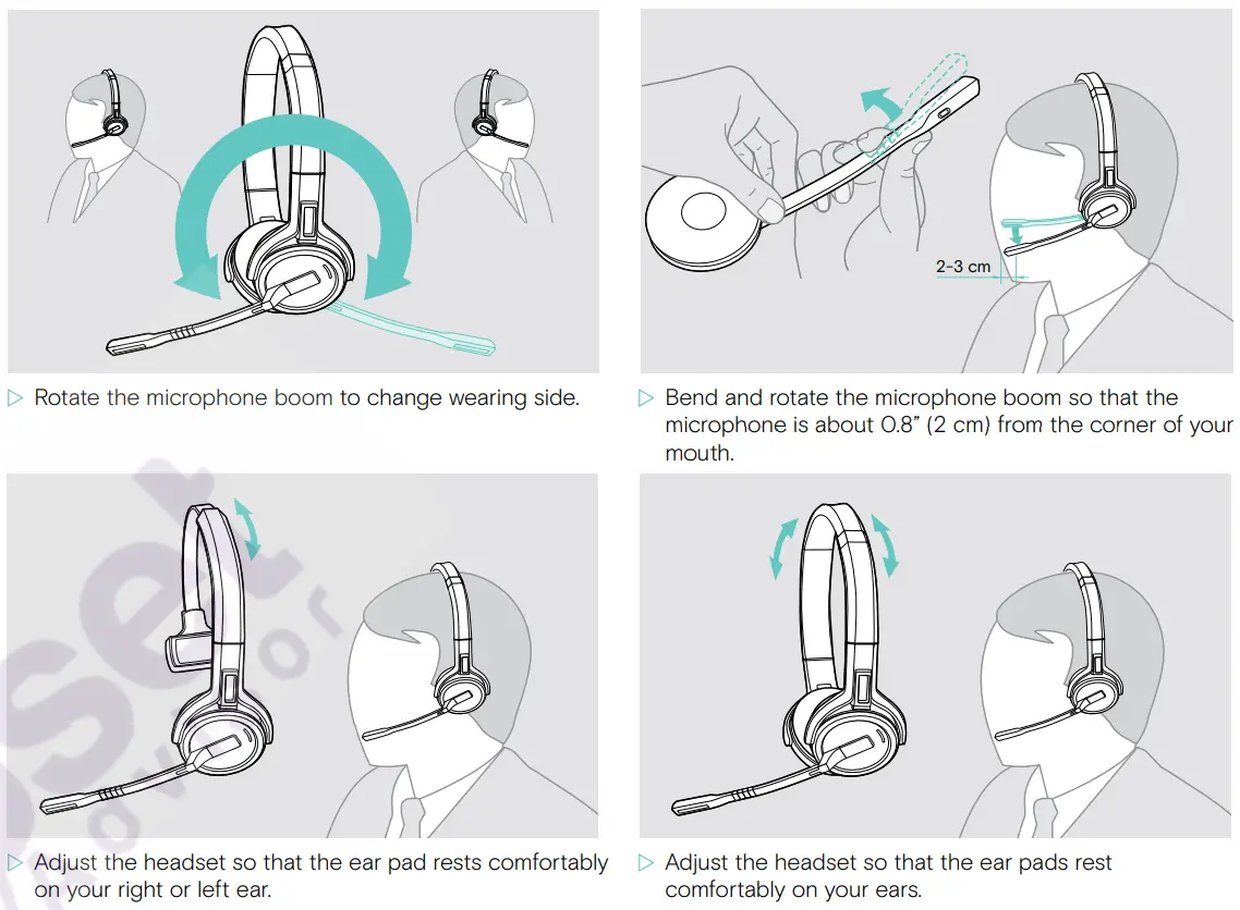 EPOS SDW D1 USB DECT Dongle for IMPACT 5000 Series Headsets User Guide - Adjusting and wearing the headset SDW 30 HS