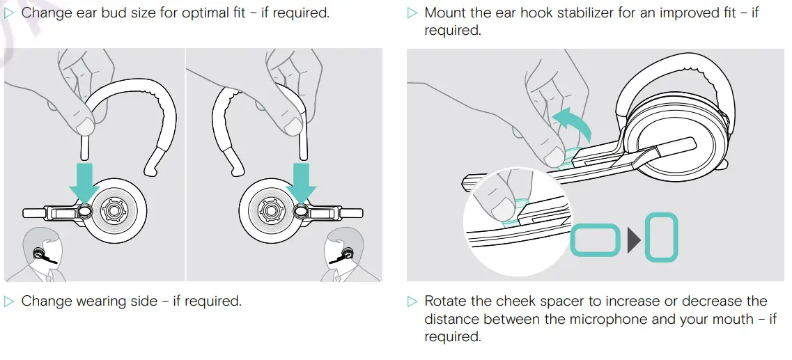 EPOS SDW D1 USB DECT Dongle for IMPACT 5000 Series Headsets User Guide - Adjusting the ear hook for perfect wearing comfort