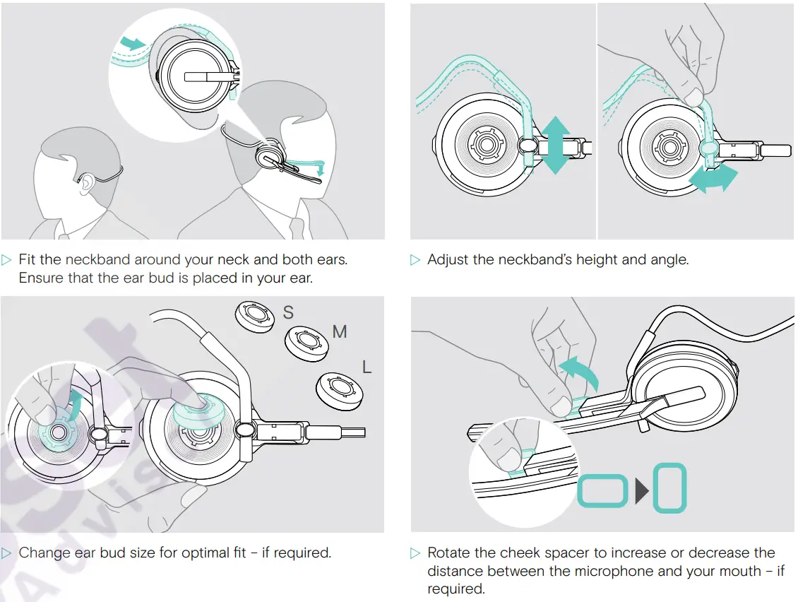 EPOS SDW D1 USB DECT Dongle for IMPACT 5000 Series Headsets User Guide - Adjusting the neckband for perfect wearing comfort