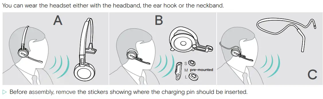 EPOS SDW D1 USB DECT Dongle for IMPACT 5000 Series Headsets User Guide - Assembling and wearing the headset SDW 10 HS