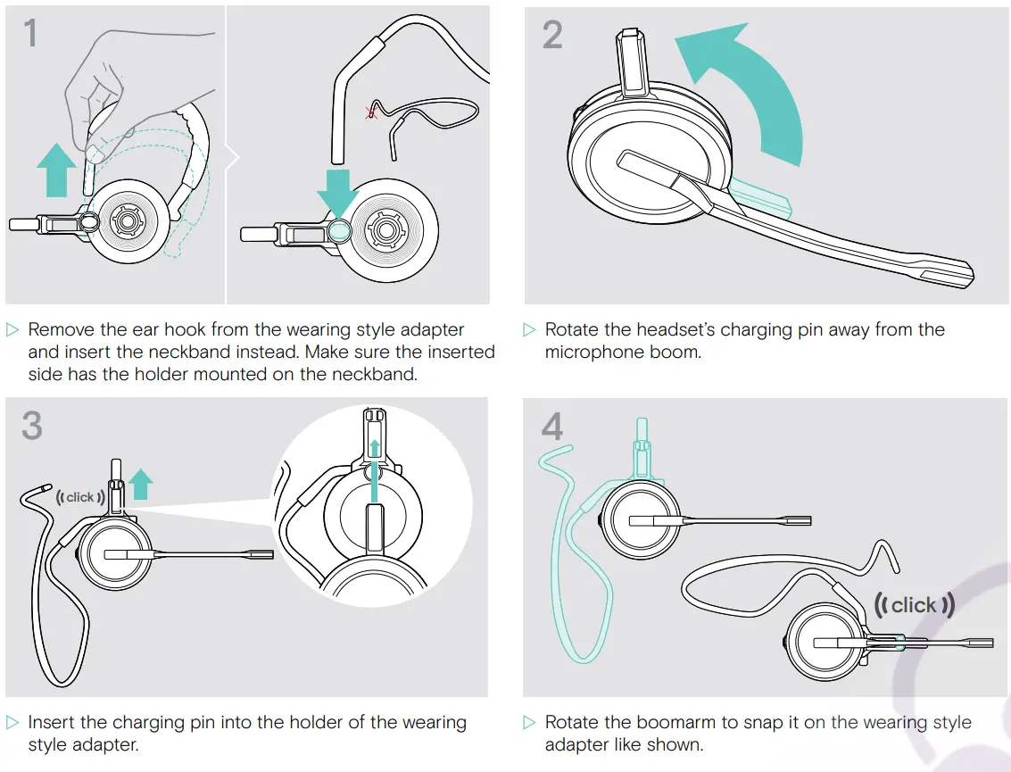 EPOS SDW D1 USB DECT Dongle for IMPACT 5000 Series Headsets User Guide - Assembling the neckband and the headset