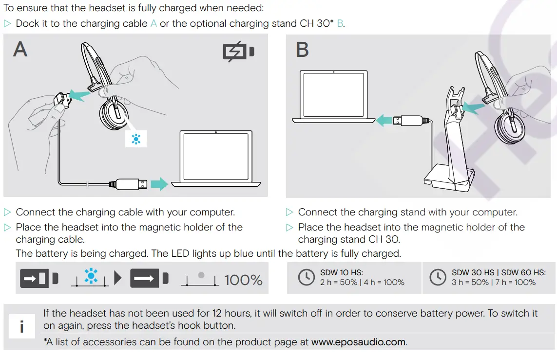 EPOS SDW D1 USB DECT Dongle for IMPACT 5000 Series Headsets User Guide - Charging the headset