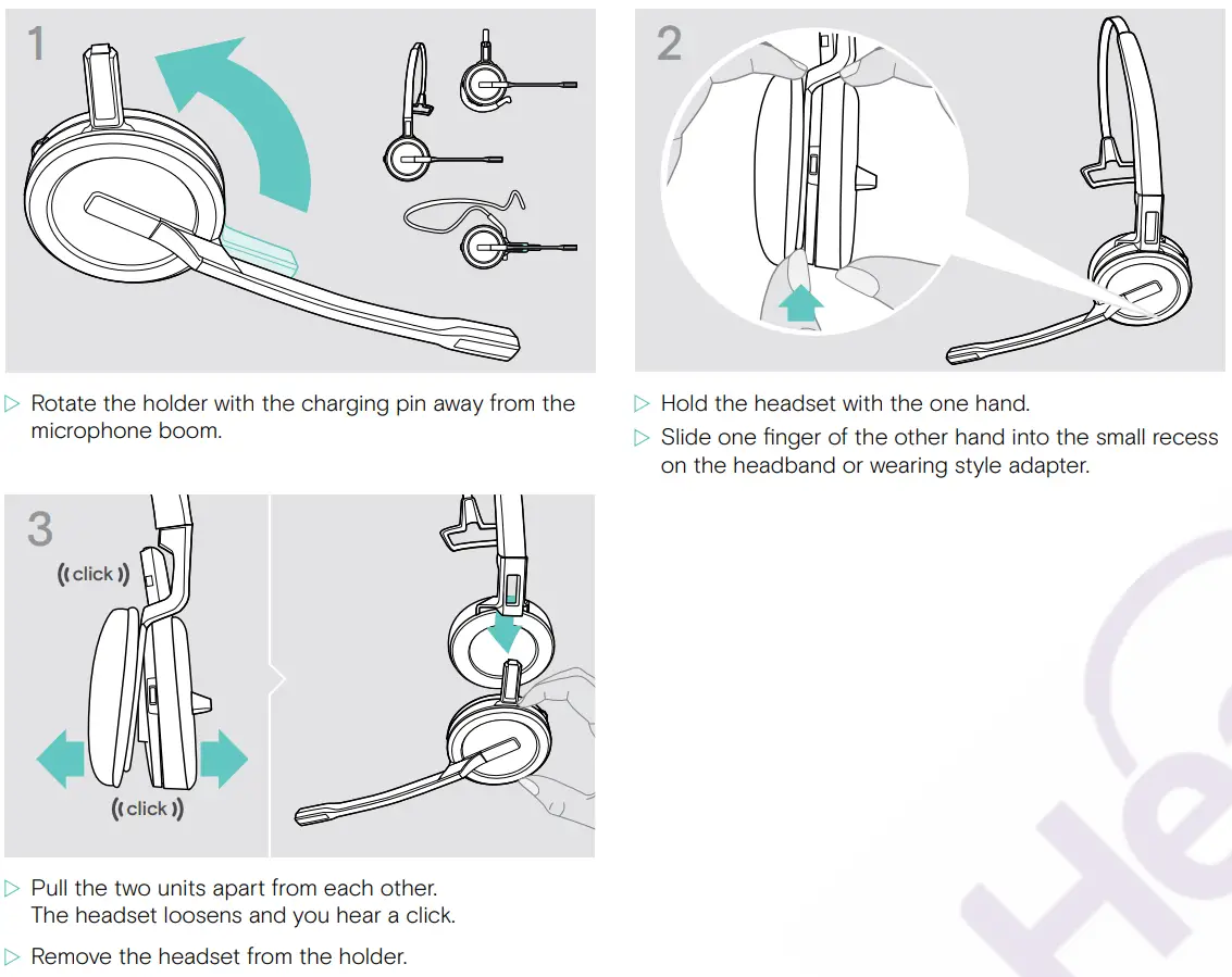 EPOS SDW D1 USB DECT Dongle for IMPACT 5000 Series Headsets User Guide - Detaching headband, ear hook or neckband