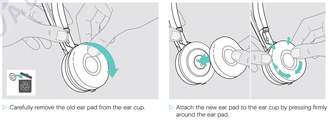 EPOS SDW D1 USB DECT Dongle for IMPACT 5000 Series Headsets User Guide - Replacing the ear pads