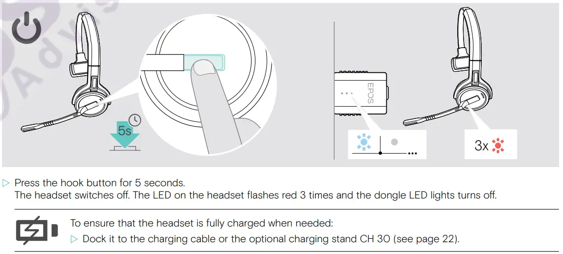 EPOS SDW D1 USB DECT Dongle for IMPACT 5000 Series Headsets User Guide - Switching the headset off