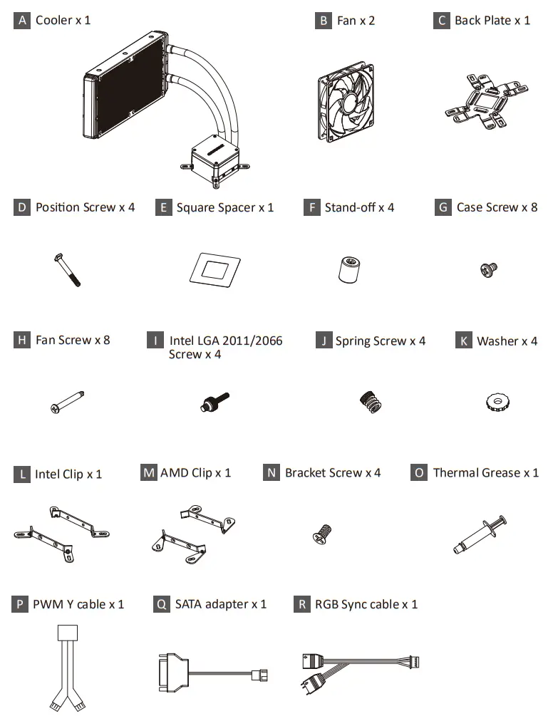 ENERMAX LIQMAX III 240mm aRGB Liquid CPU Cooler - Part List 2