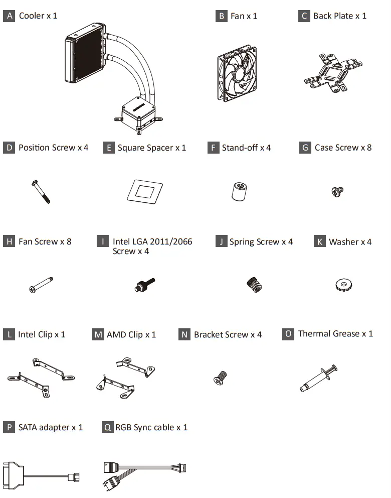 ENERMAX LIQMAX III 240mm aRGB Liquid CPU Cooler - Part List