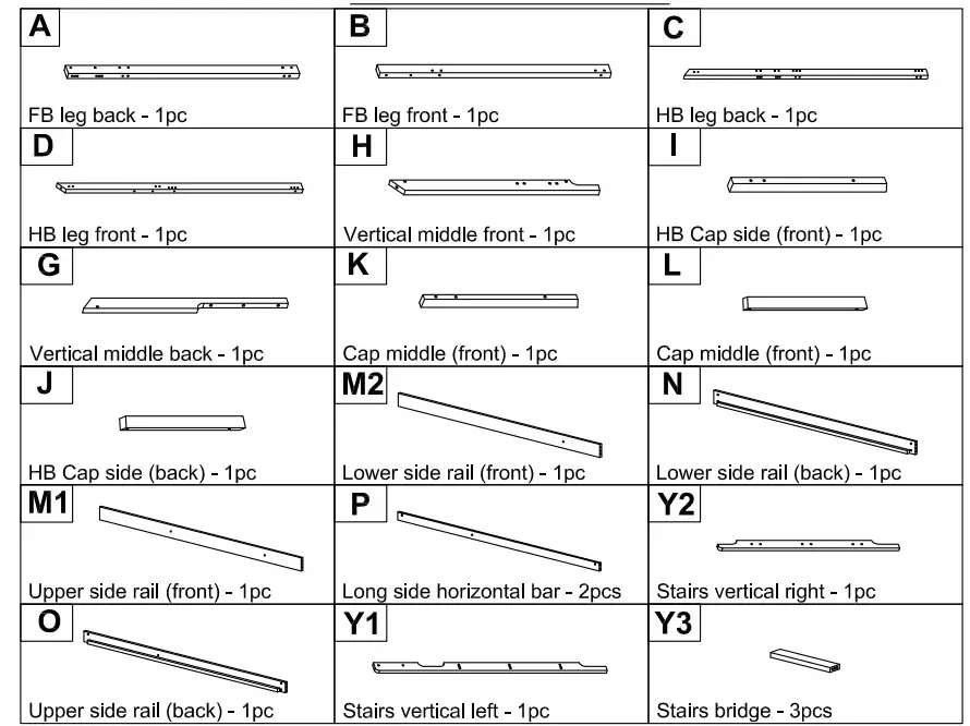Polibi WF198565 White Twin Over Twin Low Bunk Bed - Part list