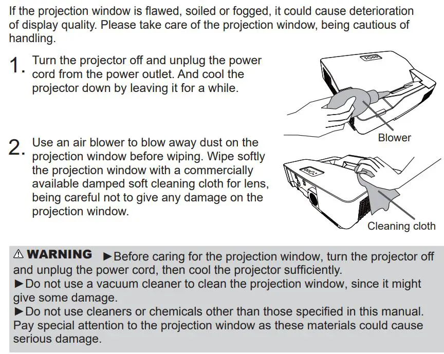 Hitachi LCD Projector User Manual - Caring for the projection window