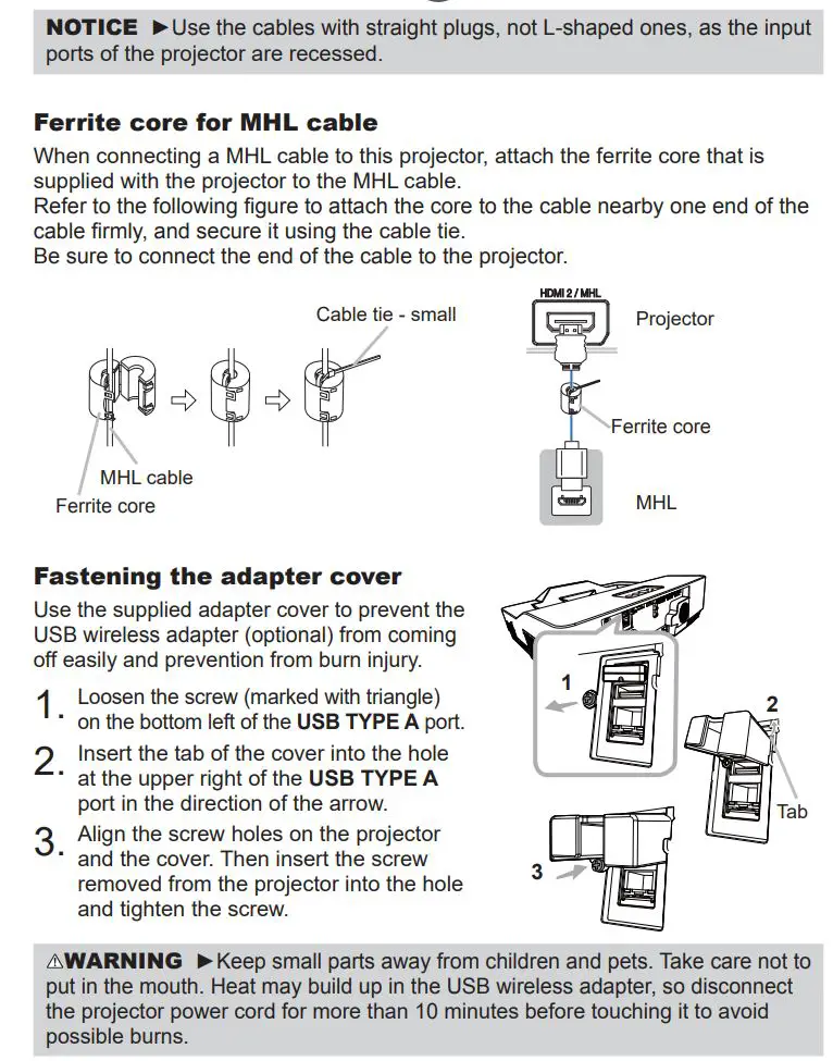 Hitachi LCD Projector User Manual - Ferrite core for MHL cable