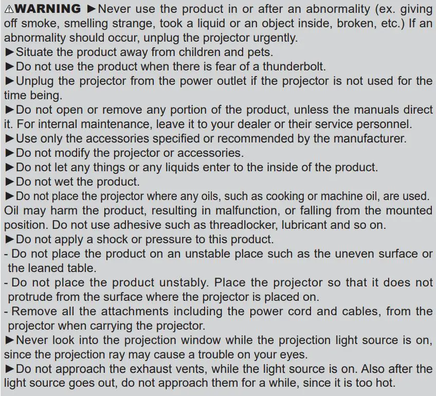 Hitachi LCD Projector User Manual - Important safety instruction