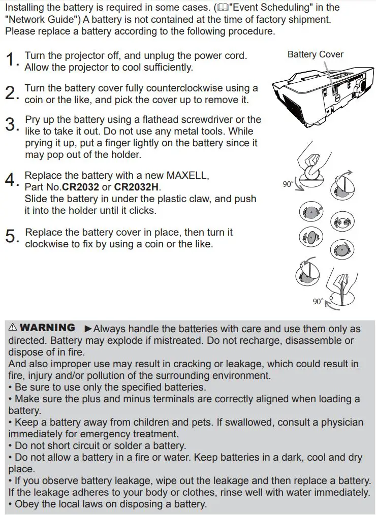 Hitachi LCD Projector User Manual - Replacing the internal clock battery