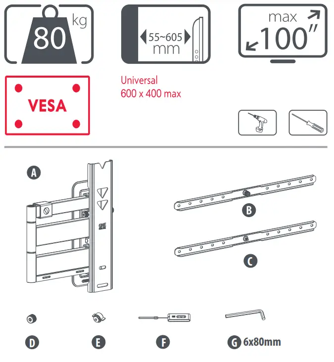 ONE FOR ALL WM5650 Full Motion TV Wall Mount - fig