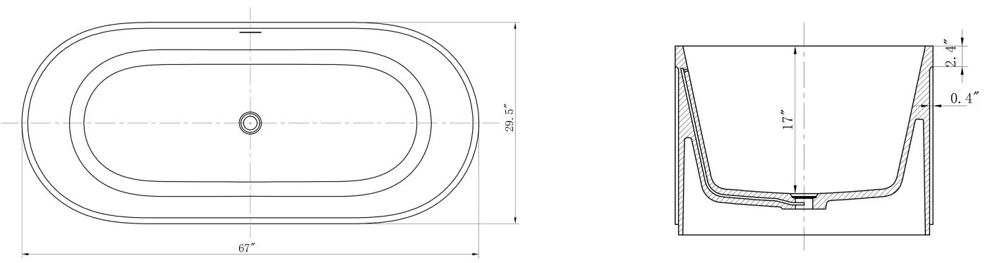 CLOVIS 20S01103-67 67 Inch Stone Resin Flatbottom Bathtub - Fig 1