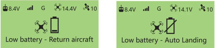 SwellPro Fishing Drone FD1 User Manual - The drone has two low power alarms