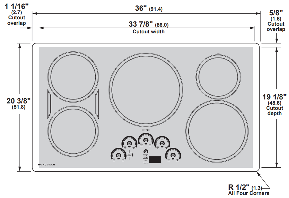 MONOGRAM ZHU36RDTBB 36 Inch Black Graphite Induction Cooktop - fig