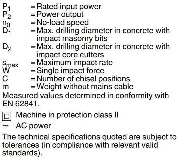 metabo KHEV 5-40 BL Combi Hammer Instruction Manual - Technical Specifications
