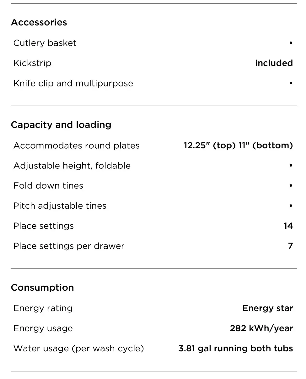 Fisher and Paykel DD24DCHTX9 N Double DishDrawer Dishwasher - SPECIFICATIONS