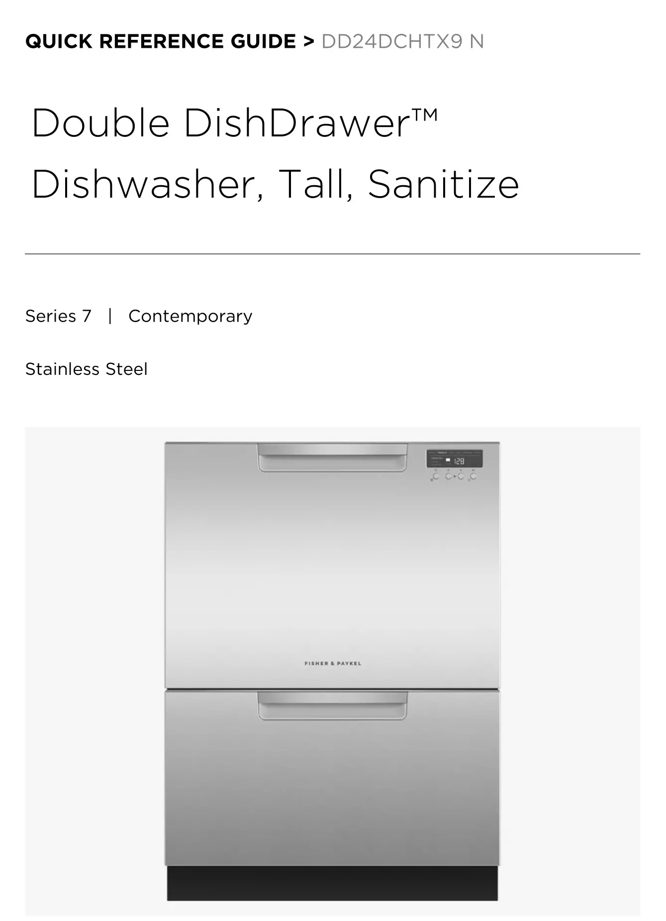 Fisher and Paykel DD24DCHTX9 N Double DishDrawer Dishwasher User Guide