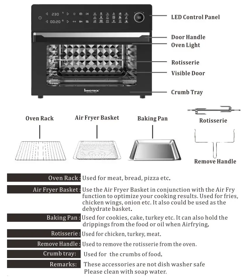 INNOTECK DS-5904 30L Digital Air Fryer With Toaster Oven Instruction Manual - Accessories